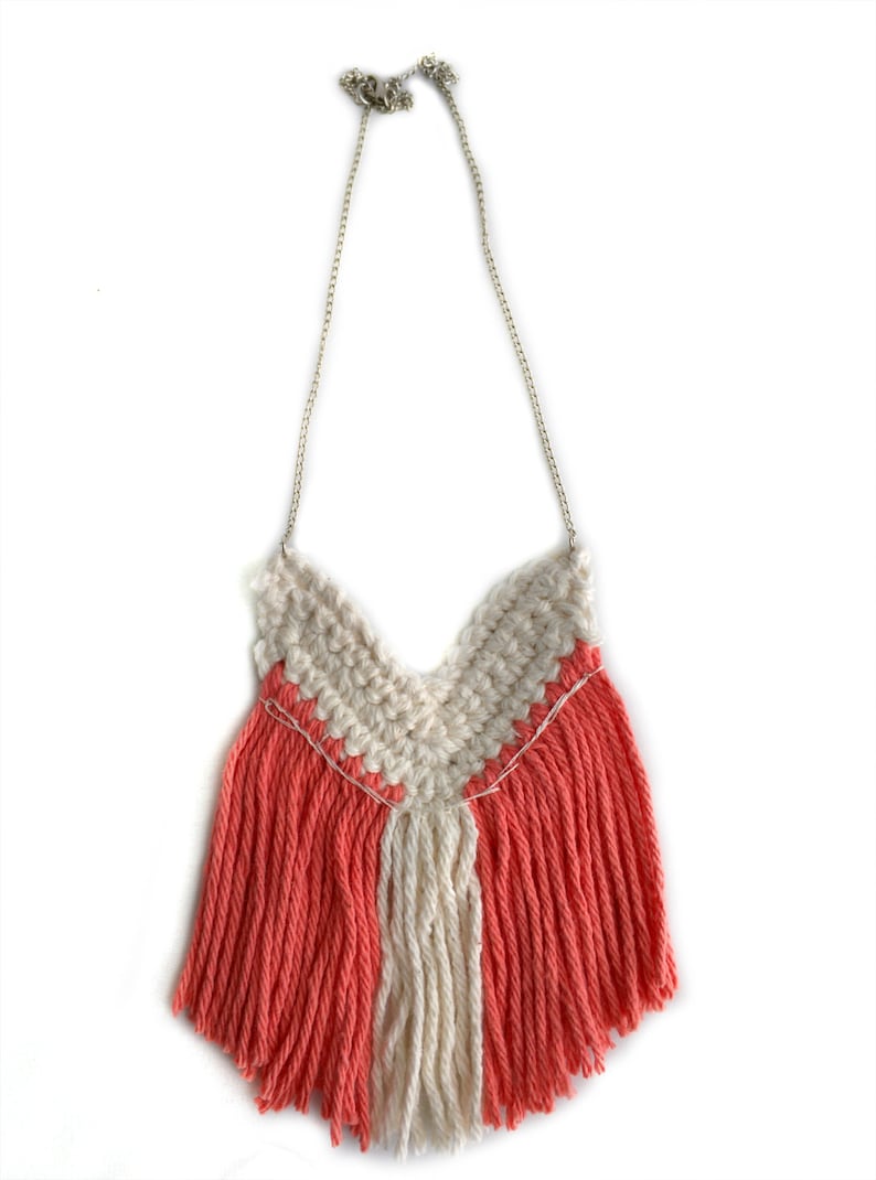 Chevron necklace Boho necklace Unique Necklace with beads and fringe Bohemian style Statement Jewellery Fringe necklace Light weight