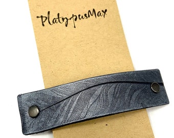 Gunmetal / Dark Silver Feather Texture Barrette / Large French Hair Clip for Long, Thick  & Curly Hair, Upcycled Natural Leather