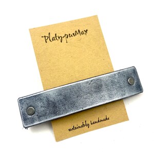 Rustic Simple Silver / Pewter Leather Barrette / French Clip for Long, Thick, Fine and Curly Hair, Upcycled Remnant Materials, Strong Hold