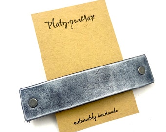Rustic Simple Silver Leather Barrette / French Clip for Long, Thick, Fine and Curly Hair, Upcycled Remnant Materials, Strong Hold