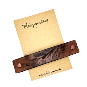 Copper / Bronze on Black Leaves Nature Art Eco Barrette  / Large French Hair Clip, Plastic-Free, Biodegradable Leather