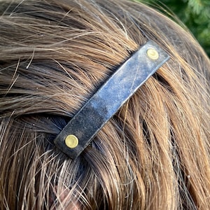 Hammered Oil-Rubbed Bronze / Antique Brass Leather Barrette - Rustic Texture / Large French Hair Clip for Men / Women / Unisex, Handmade