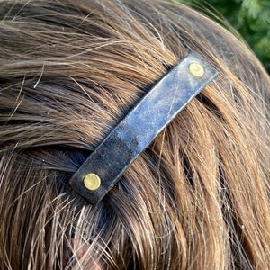 Hammered Oil-Rubbed Bronze / Antique Brass Leather Barrette - Rustic Texture / Large French Hair Clip for Men / Women / Unisex, Handmade