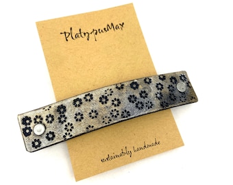 Tiny Stamped Flowers Hair Clip - Platinum / Silver / Gold,  Large / Small / Medium Sizes French Barrette for Long and Thick Hair