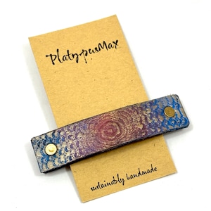 Lila Blau Ombré & Gold Blume Boho Strukturierte Leder Haarspange Groß / Große Französische Haarspange für langes und dickes Haar