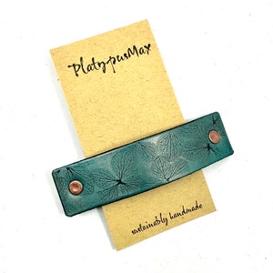Antique Copper and Turquoise Embossed Hydrangea Flowers Leather Hair Clip / Large French Barrette for Long and Thick Hair