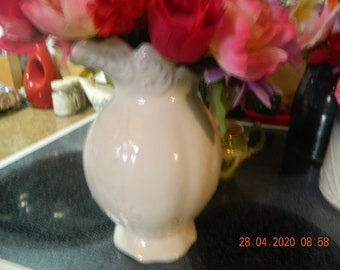 VtgWhiteEmbossed Ceramic/Porcelain Pitcher Doubles As Utensil Holder Filled W/Forever Flowers