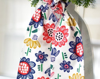 Colorful Floral Wreath Sash, Scandinavian Inspired Floral Print,  Cheerful Colors Front Door Decoration, Home Decor