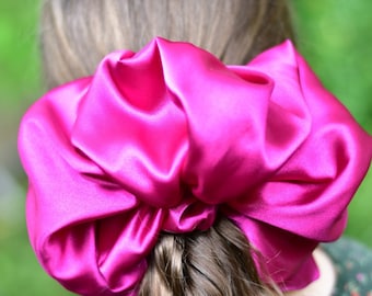 XXL Fuchsia Scrunchy, Big Hot Pink Scrunchie, Magenta Satin Scrunchie, Oversized Jumbo Scrunchie