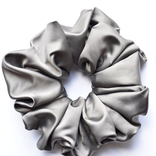 Oversized Gray Satin Scrunchie, Jumbo Extra Large Seal Grey Scrunchie, Big XXL Scrunchie