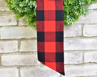 Red Buffalo Plaid Wreath Sash, Red and Black Check, Holidays Home Decor, Embroidery Blank