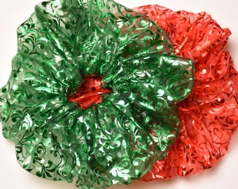 XXL Christmas Foil Organza Scrunchies in Red or Green, Shiny Sparkly Metallic Red and Green Oversized Giant Cloud Scrunchies