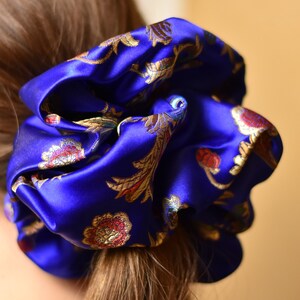 XXL Satin Scrunchies in Blue or Red Chinese Brocade, Jumbo Oversized Scrunchies
