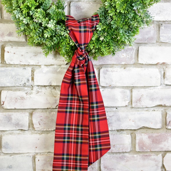 Red Stewart Tartan Wreath Sash, Red Plaid Wreath Sash, Holidays Home Decoration, Embroidery Blank