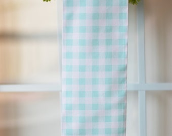 Pastel Aqua Blue Gingham Wreath Sash, Embroidery Blank, Blue and White Check Easter Wreath Sash, Baby Shower Wreath Sash