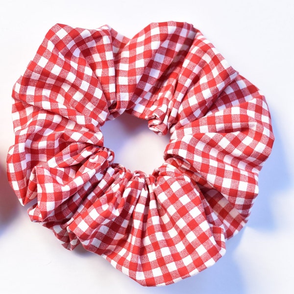 Jumbo Red Gingham Scrunchy, Big Red and White Oversized Scrunchie, XXL Cotton Red Check Scrunchie