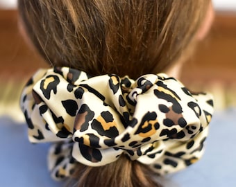 XXL Leopard Scrunchies in Beige and Gray, Jumbo Oversized Animal Print Scrunchies, Extra Large Leopard Scrunchy