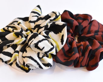Extra Large Zebra Scrunchies, Black and Brown / Black and White Animal Print Scrunchie, Jumbo Oversized Big Scrunchies