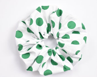 Big Bright Green Polka Dot Scrunchie, Green and White Oversized Scrunchie, Jumbo Scrunchie