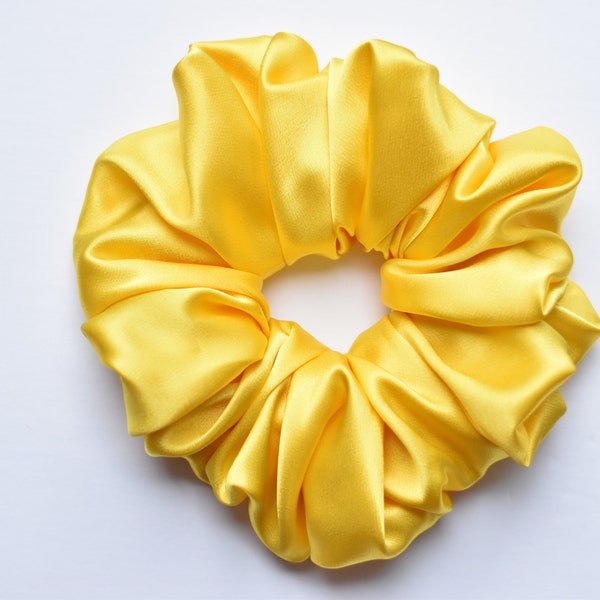 Jumbo Bright Pineapple Yellow Satin Scrunchie, Very Bright Bumblebee Yellow Oversized Scrunchie, XXL Scrunchie, Extra Large Scrunchy