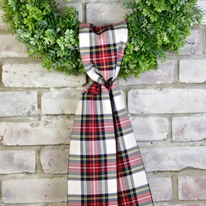 White Stewart Tartan Wreath Sash, Red and White Plaid Wreath Sash, Custom Wreath Sash, Christmas Home Decoration, Embroidery Blank