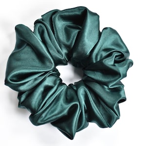 Oversized Hunter Green Satin Scrunchie, XXL Forest Green Scrunchy, Jumbo Extra Large Dark Green Scrunchy, Big Scrunchies