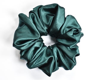 Oversized Hunter Green Satijnen Scrunchie, XXL Bosgroene Scrunchy, Jumbo Extra Grote Donkergroene Scrunchy, Grote Scrunchies