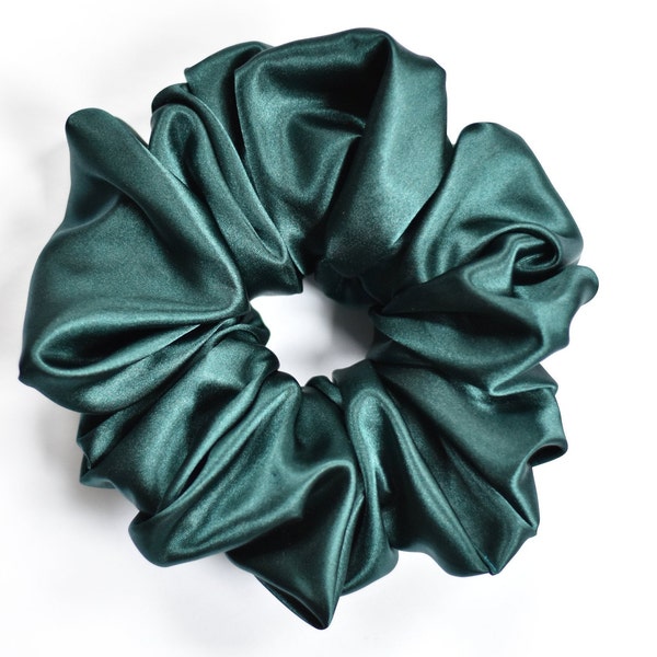 Oversized Hunter Green Satin Scrunchie, XXL Forest Green Scrunchy, Jumbo Extra Large Dark Green Scrunchy, Big Scrunchies