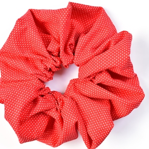 Big Red Scrunchie, Oversized Red and White Swiss Dot Scrunchy, Extra Large Scrunchie