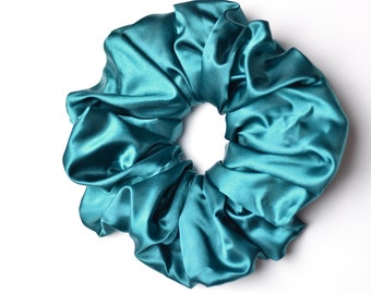 Jumbo Teal Satijnen Scrunchie, Oversized XXL Blauw Groene Scrunchie, Extra Grote Scrunchy