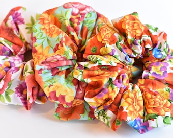 Jumbo Floral Cotton Scrunchies, Oversized Extra Large Big Flower Scrunchies