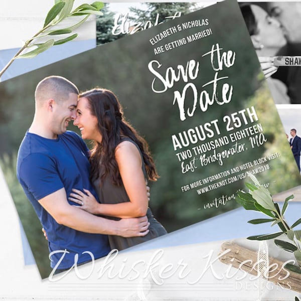 Save the Date Postcard, Multiple Photos, Custom Photo Save the Date, Save The Date Photo Postcard, Calligraphy Save the Date, Modern Wedding