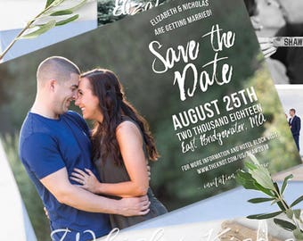 Save the Date Postcard, Multiple Photos, Custom Photo Save the Date, Save The Date Photo Postcard, Calligraphy Save the Date, Modern Wedding