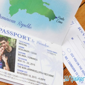 Passport Wedding Invitations, Destination, Travel Themed, Ticket to Paradise, Beach, Cruise, Aruba, Mexico, Dominican, Jamaica, Greece image 1