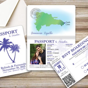 Passport Wedding Invitations, Destination, Travel Themed, Ticket to Paradise, Beach, Cruise, Aruba, Mexico, Dominican, Jamaica, Greece image 4