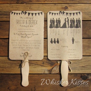 Rustic Wedding Program Fan, Paddle Program, Ceremony, Country, Kraft, Unique, 5 x 7 Double Sided, DIY Set or Fully Assembled