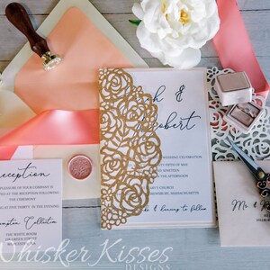 Rose Gold Glitter Laser Cut Wedding Invitation, Coral Wedding Invitations, Quinceanera invitation, Bar Mitzvah invitation, Bridal shower