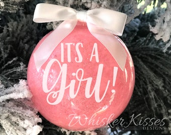 Gender Reveal Ornament, It's a Girl Ornament, It's a Boy Ornament, Glitter Ornament, Baby Reveal Ornament, Christmas Gender Reveal