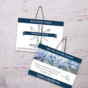 Ski Tag Wedding Escort Card, Our Greatest Adventure Wedding, Lift Ticket, Mountain, Skiing, Snowboarding, Place Settings, Name Cards