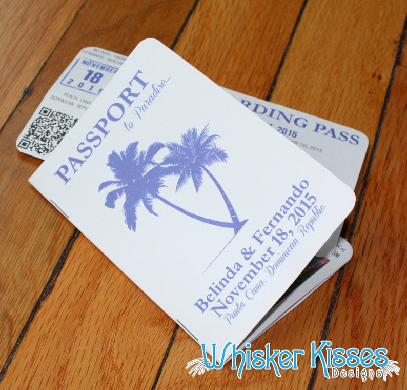 Passport Wedding Invitations, Destination, Travel Themed, Ticket to Paradise, Beach, Cruise, Aruba, Mexico, Dominican, Jamaica, Greece image 2