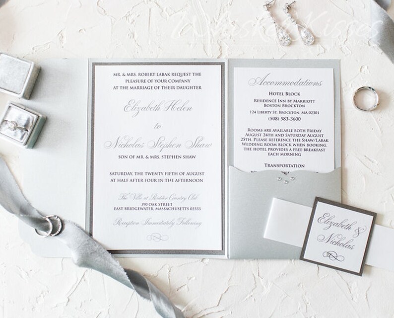 Silver Wedding Invitation Black Tie Wedding Invitation Etsy