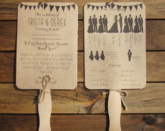 Rustic Wedding Program Fan, Print at home, Paddle Program, Ceremony, Shabby Chic, Country, Kraft, Unique, 5 x 7 Double Sided, DIY PDF
