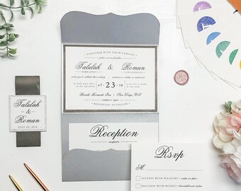 Bilingual Wedding Pocket Invitations, Elegant Wedding Invitation, Romantic Wedding, Classic Wedding Invitations, Spanish invitation, Bodas