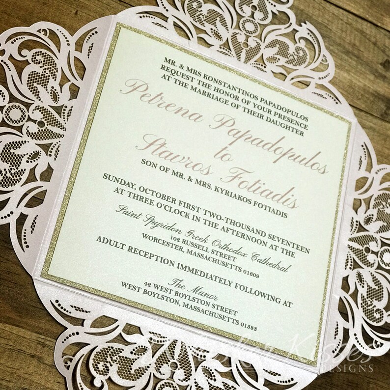Laser Cut Wedding Invitation Blush Wedding Lace Laser Cut Etsy