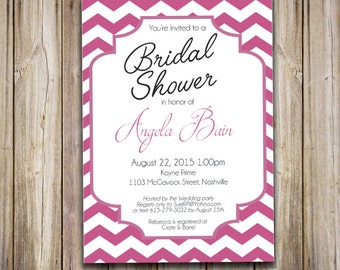 Bridal Shower Wedding Invitation, Miss to Mrs, Bridal Brunch, Chevron, Pink, Custom Color, Professionally Printed and Designed