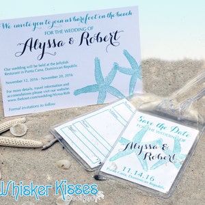 Save the Date Luggage Tag, Travel Wedding Tag, Beach Wedding, Starfish, Aruba, Jamaica, Mexico, Dominican, Wedding Favor with plastic holder