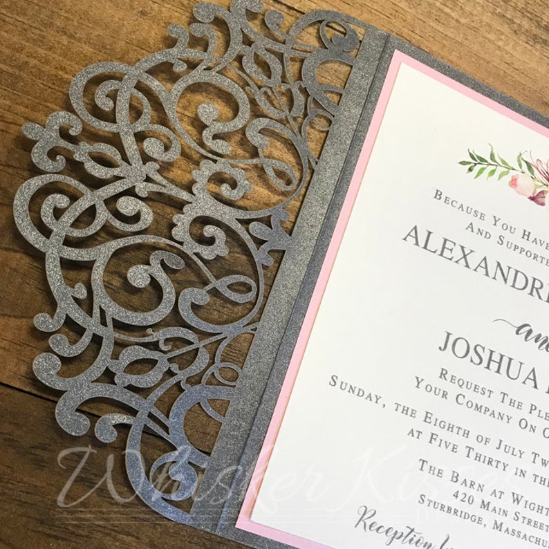 Gray Laser Cut Wedding Invitation Gray Wedding Lace Laser Etsy