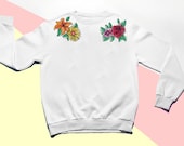 Embroidered Floral Shoulders Pullover Crew Sweatshirt- Boho Flowers Sweater-Embroidered Womens Sweater