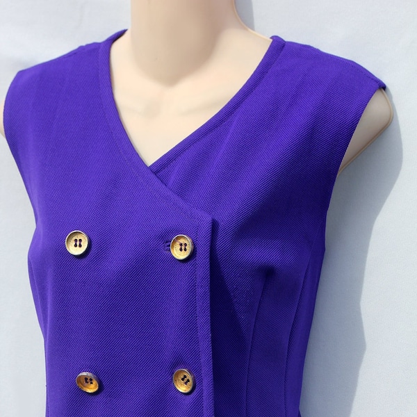 Women's Vintage 70's Deep Purple Butte Knit Double Breasted Jumper Dress Sz M-L