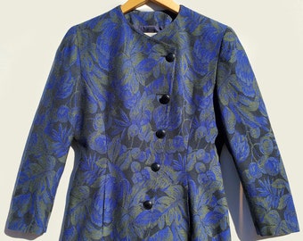 Dames Vintage 80's/90's Michii Moon voor Sanyo Damast 100% Wol Lange Jas Blazer 39" borst